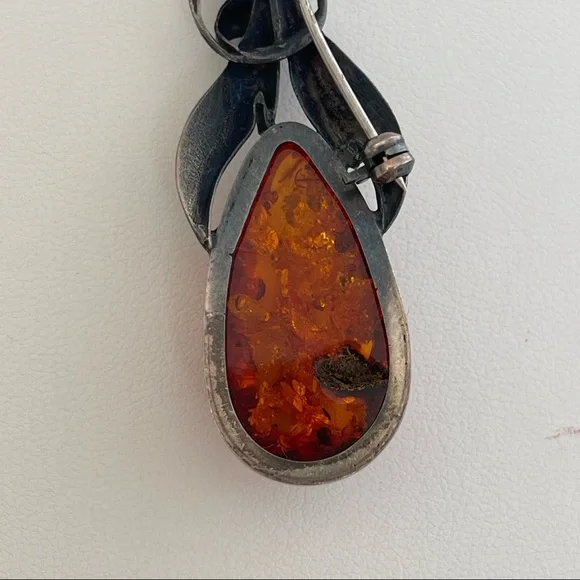 Vintage Sterling silver 925 Baltic Amber necklace pendant pin earrings brooch - Picture 15 of 16